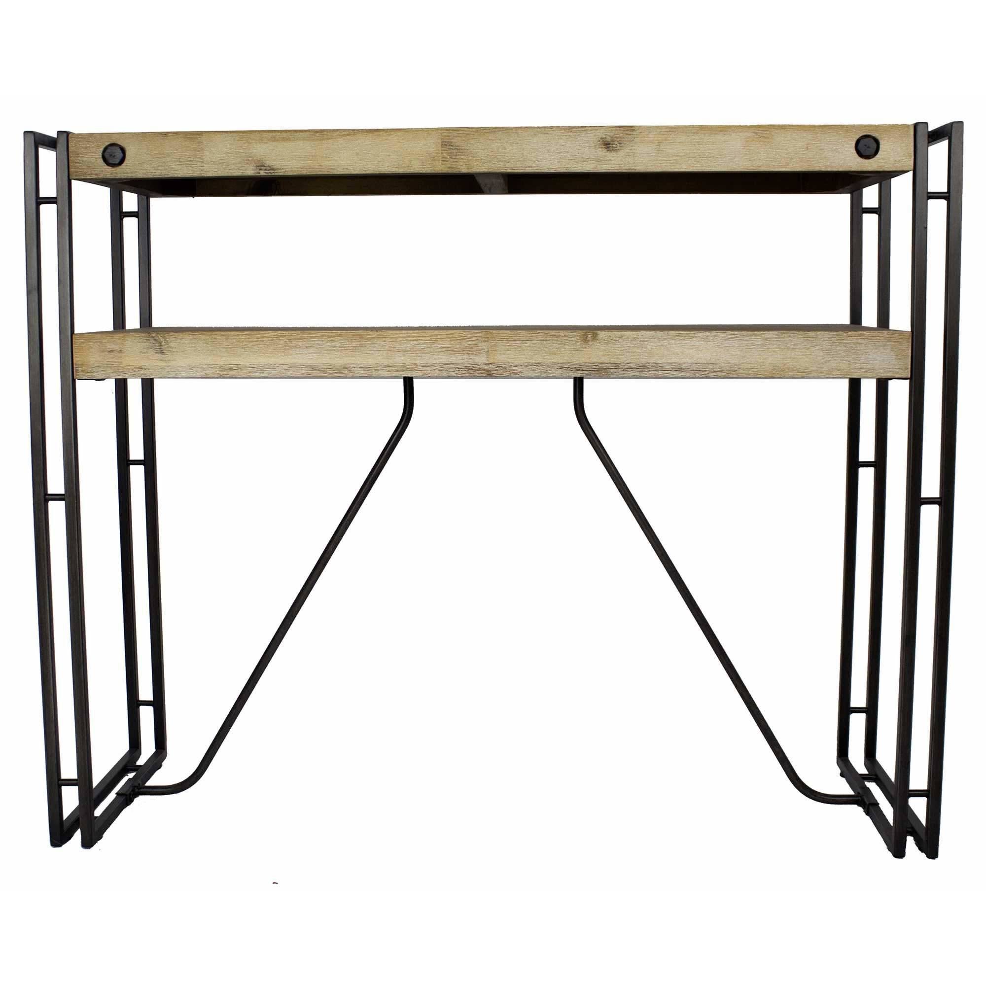 Natural Acacia Wood and Steel Console Table with Drawers