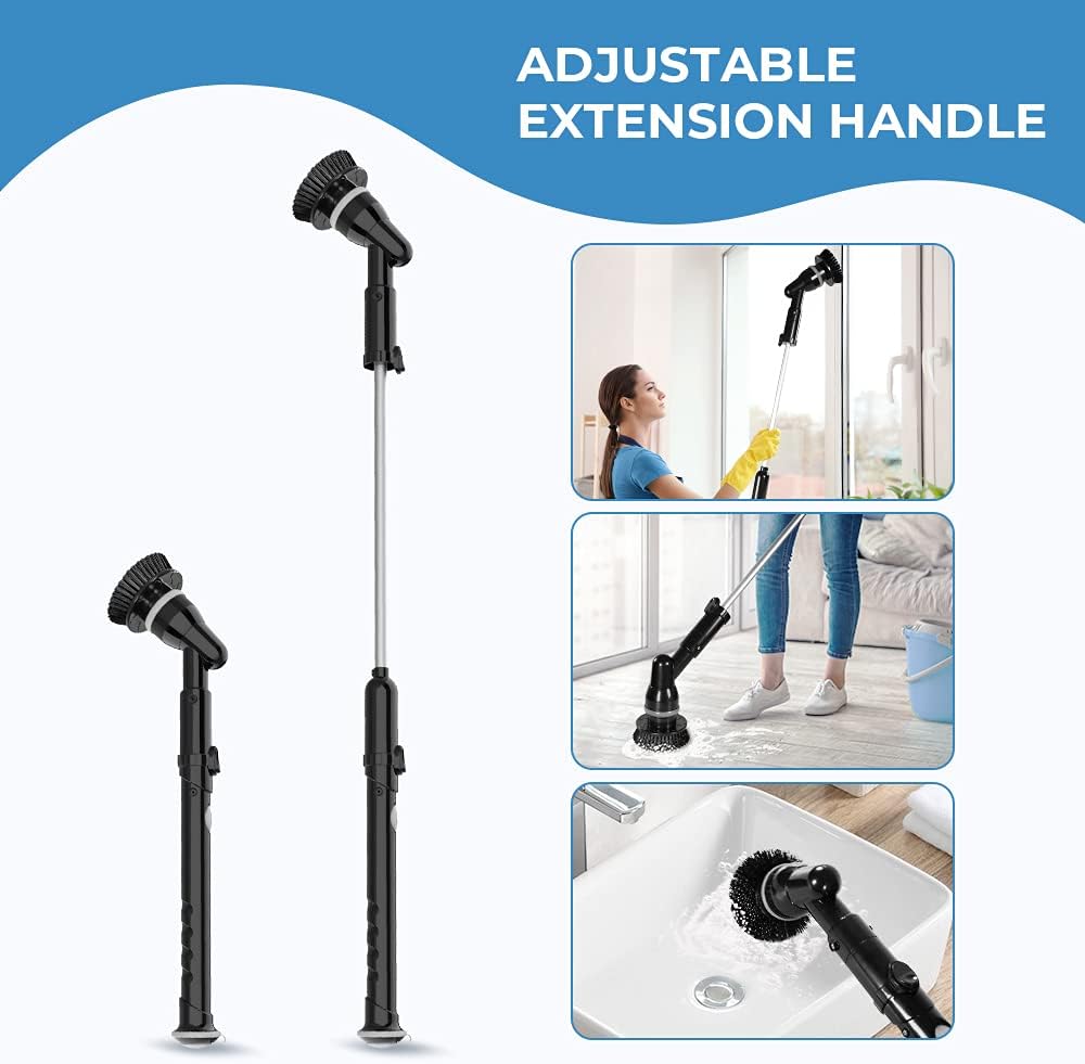 Electric Spin Scrubber Power Brush Floor Scrubber, Power Bathroom Scrubber with Adjustable Extension Arm and 3 Replaceable Bathroom Scrubber Cleaning Brush Heads for Tub, Tile, Floor