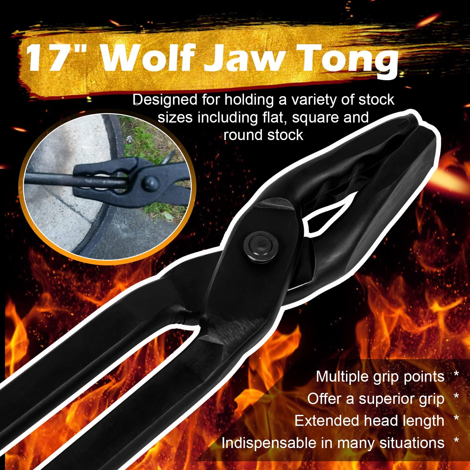 Bonbo Blacksmith Tool Set Wolf Jaw Tongs Blacksmith Tongs for Anvil, Knife Making & Blacksmiths' Hammer Metalworking Tool Striking Tool (0000811-1000) (17