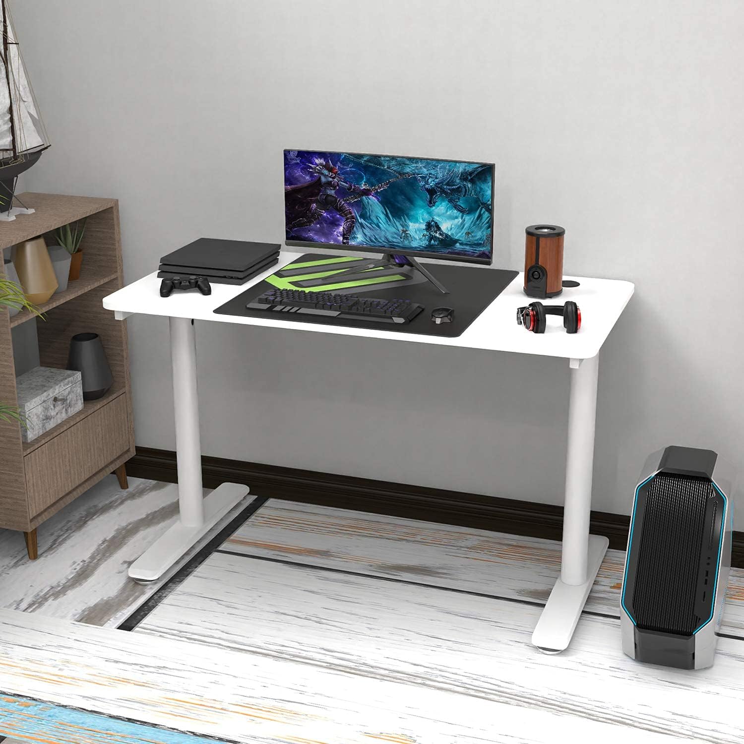 It's_Organized 47 inch Computer Desk,Wide Space PC Computer Table Workstation with Mouse Pad,Modern Study Writing Table for Home Office Gaming/Working,Sturdy I-Shaped Leg,White