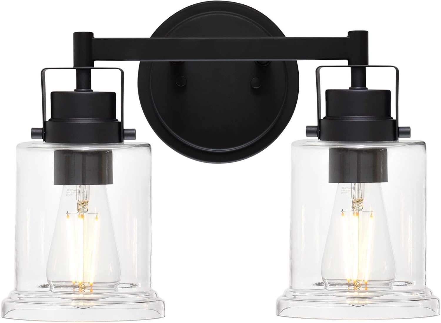 VINLUZ Modern 2-Lights Bathroom Large Glass Shade Sconces Wall Lighting Black Finished Farmhouse Rustic Vanity Lights Fixture Vintage Porch Light Kitchen Hallway Living Room Bed Room