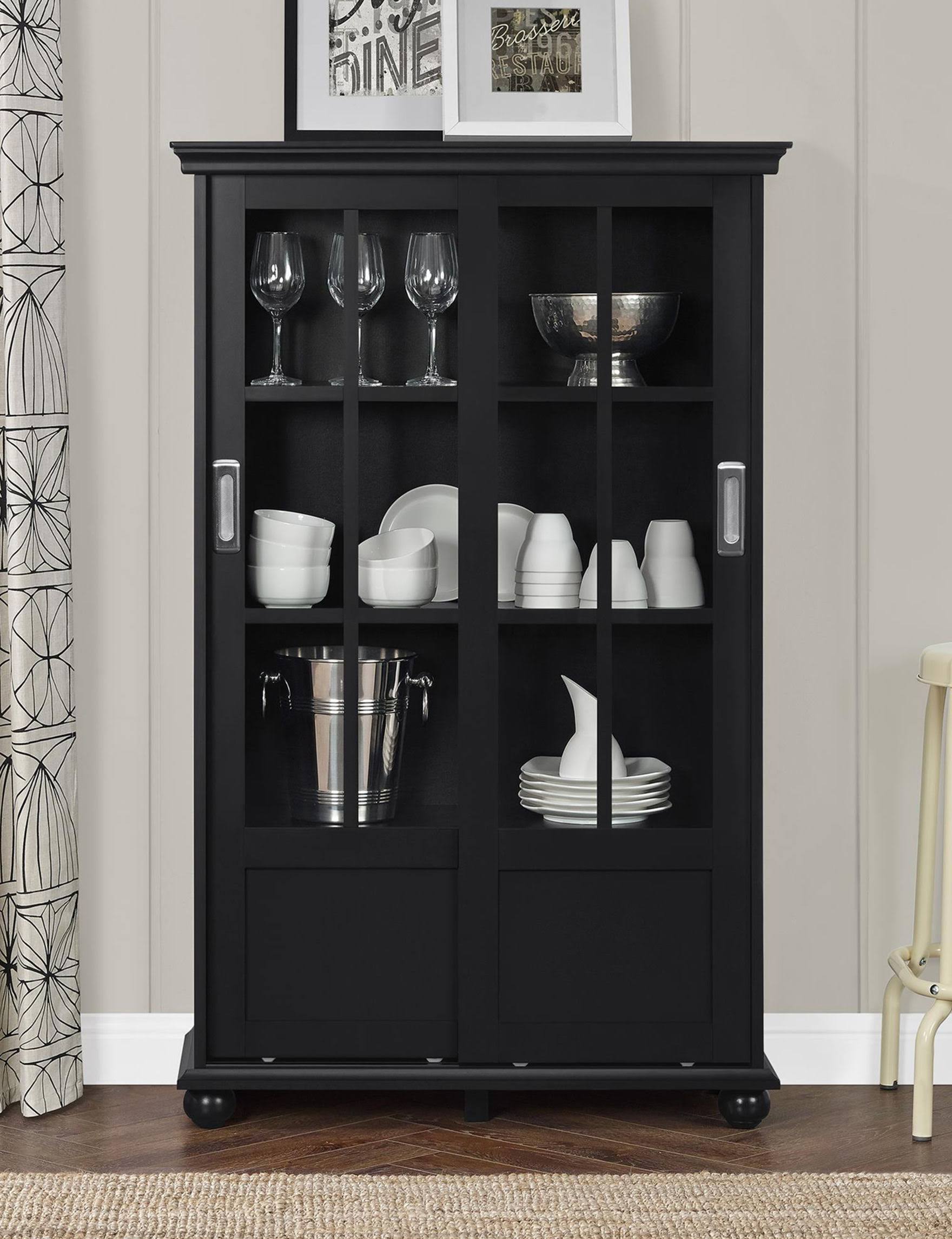 Ameriwood Home Aaron Lane Bookcase with Sliding Glass Doors - Black