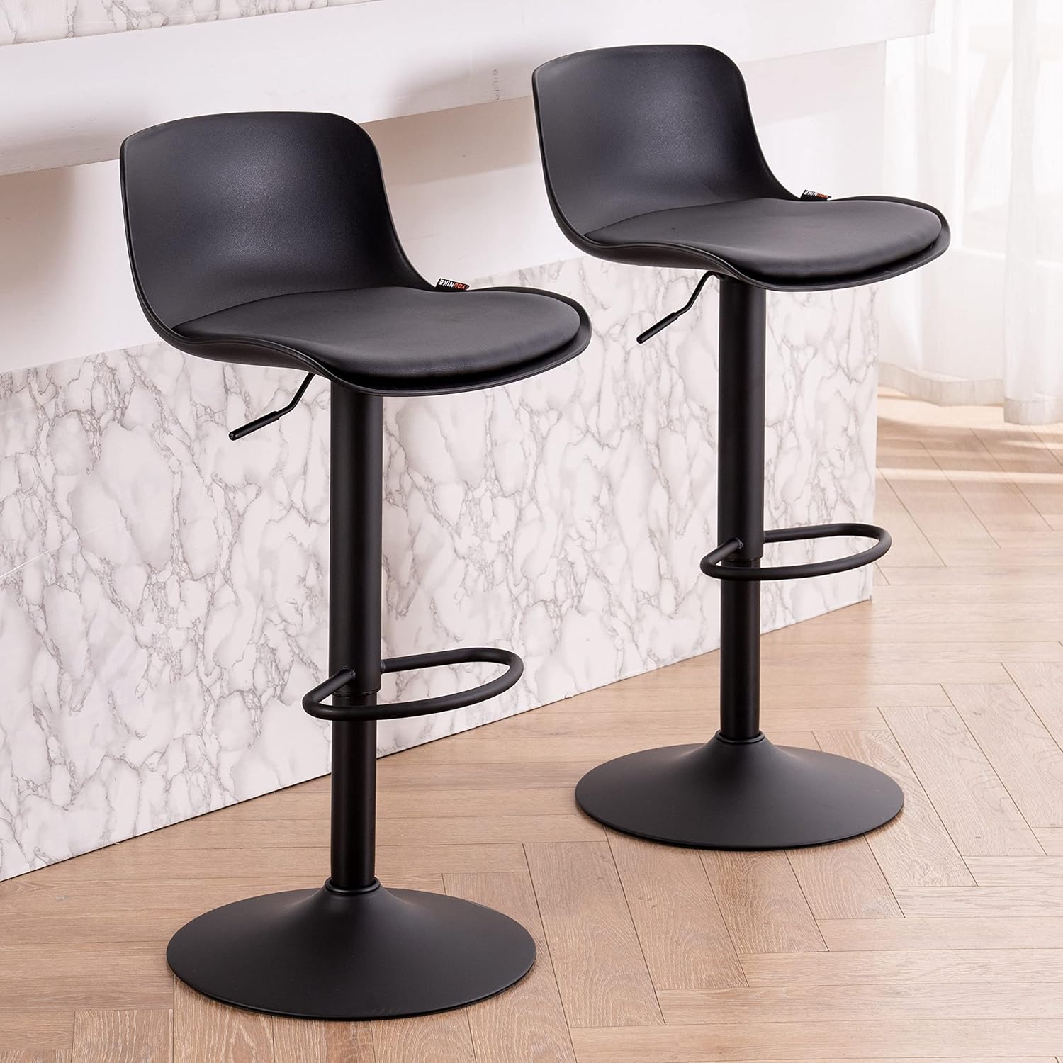 Kidol & Shellder Counter Height Bar Stools Set of 2,Adjustable Barstools Bar Height,360&deg; Swivel Counter Stools, PU Covered Seat, Black