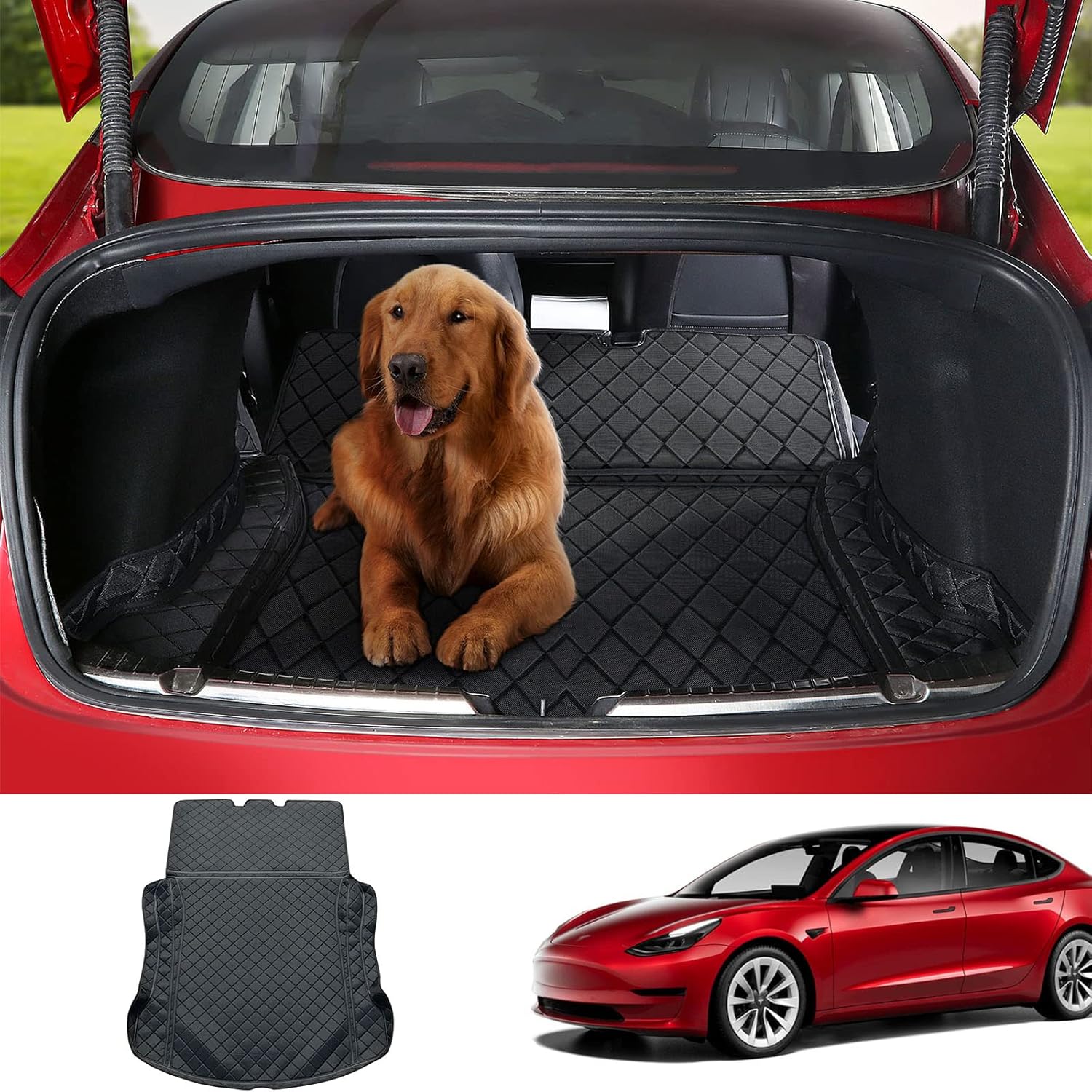 TAUTO Tesla Model Y Trunk Pet Mat Liner Cargo Mats Waterproof Trunk Dog Mat Rear Seat Cover Protector Accessories 2022 2021 2020(Black) Pack of 2