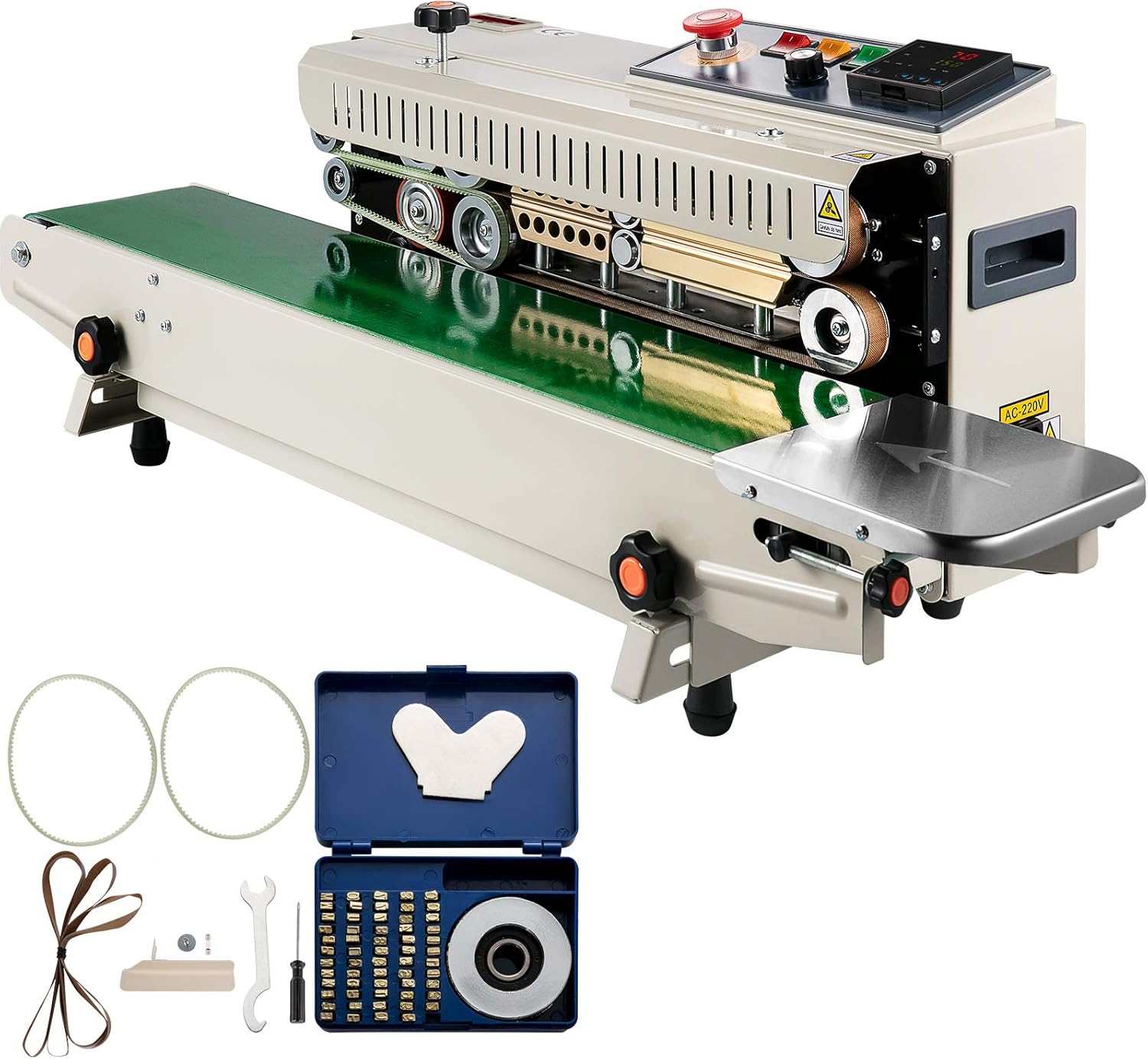 VEVOR Continuous Bag Band Sealing Machine FR770A Horizontal Bag Sealer with Digital Temperature Control Band Sealer Machine for 0.02-0.08 mm Plastic Bags Continuous Band Sealer with Printing Function