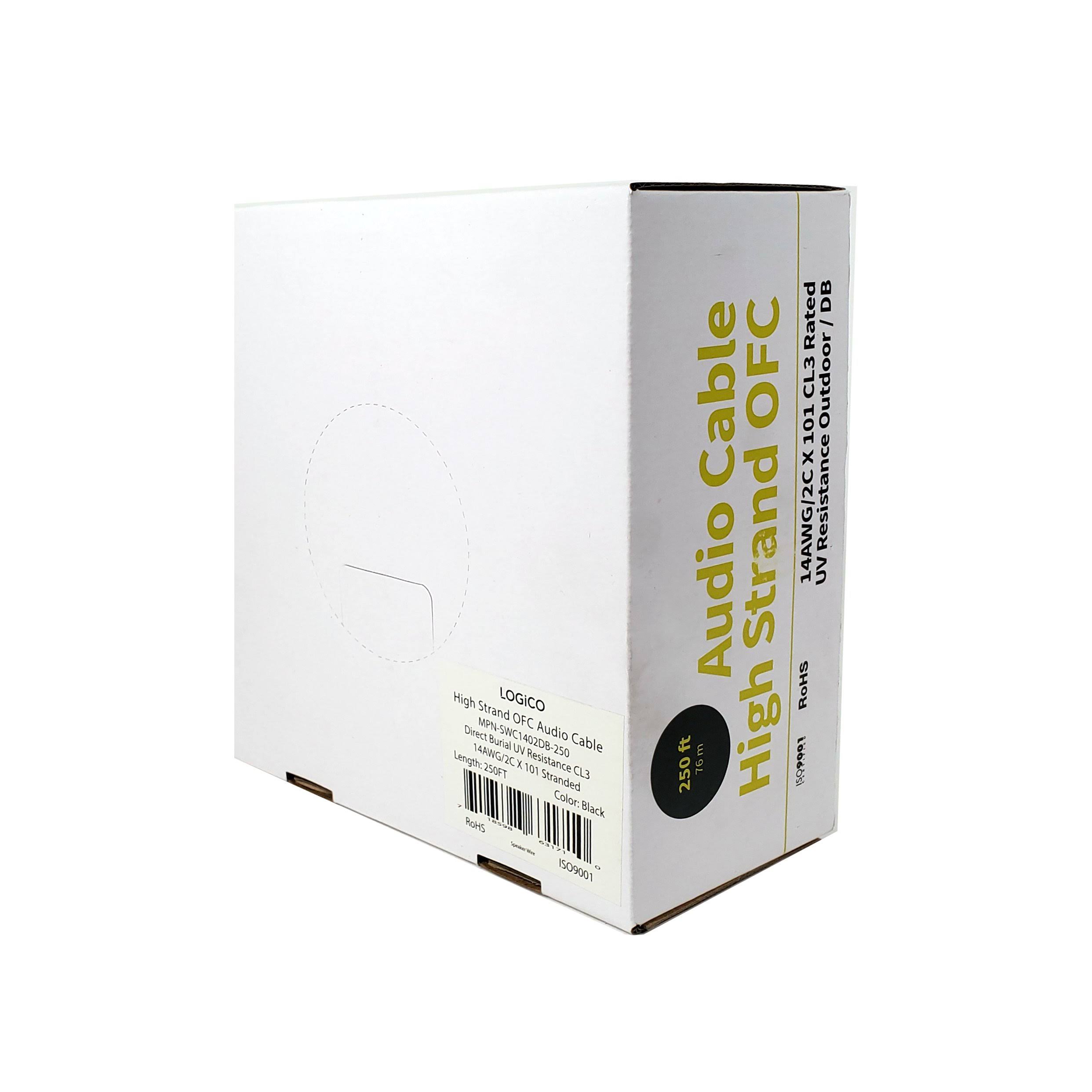 Speaker Wire Audio Cable 14/2 AWG In-Wall Outdoor Direct Burial UV Black 250ft