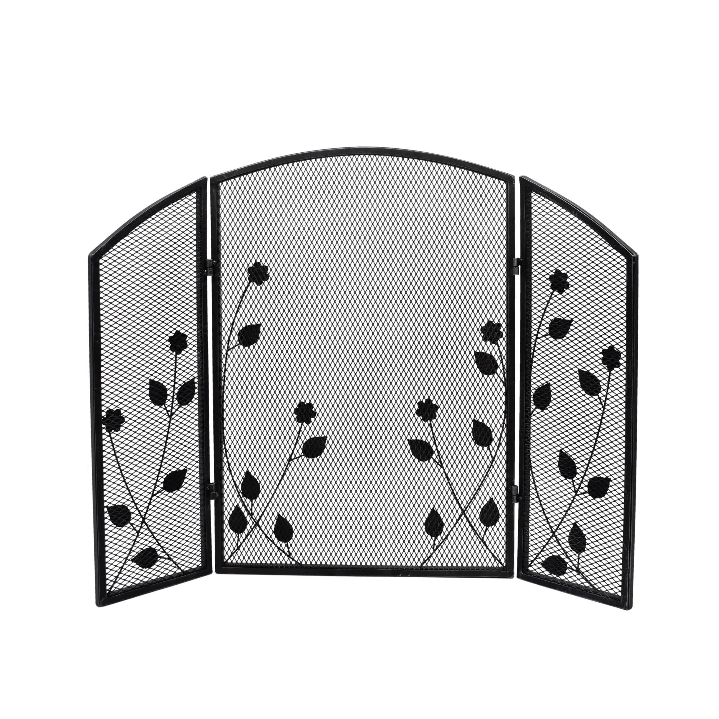 Jenna Modern Iron Firescreen with Leaf Accents Gold