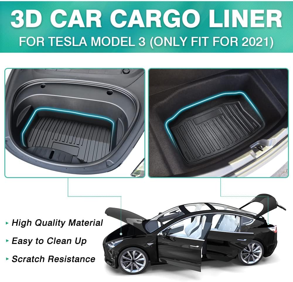 Mixsuper Custom Fit for Frunk Cargo Liner Tesla Model 3 2021 2022 All Weather Front Trunk & Rear Lower Trunk Storage Mat 2 Pack (Not Fit for 2017-2020 Tesla Model 3) Pack of 2