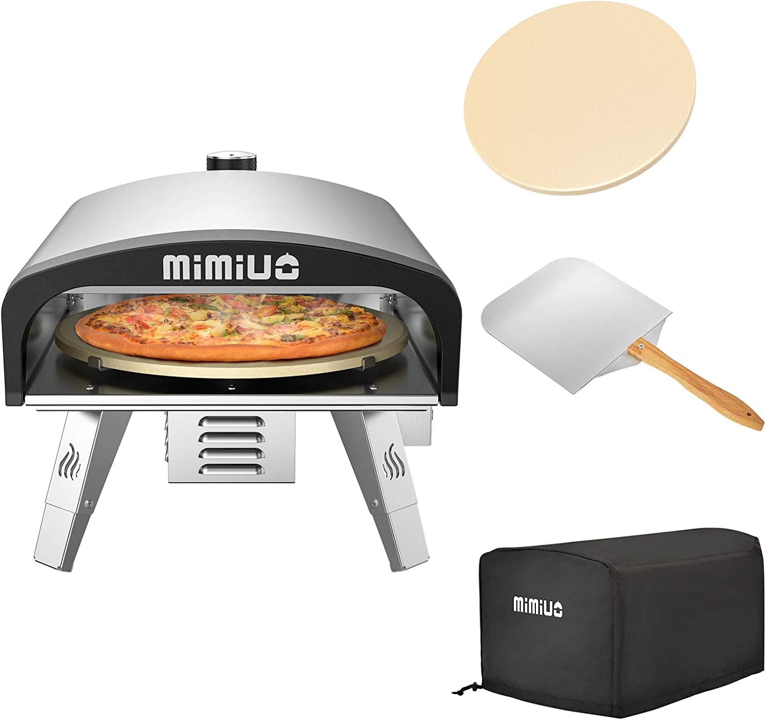 Mimiuo Outdoor Gas Pizza Oven Portable Stainless Steel Propane Pizza Stove Backyard Family Pizza Maker with Automatic Rotating Stone & Pizza Peel - (Tisserie G-Oven Series) - Global Patent
