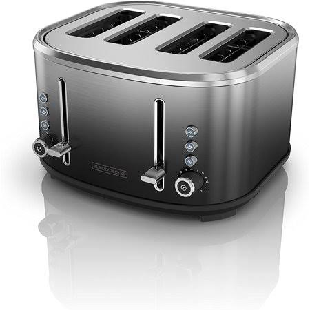 Black+decker 4-Slice Extra-Wide Slot Toaster, Stainless Steel, Ombr Finish, TR4310FBD,Black/Silver Ombre