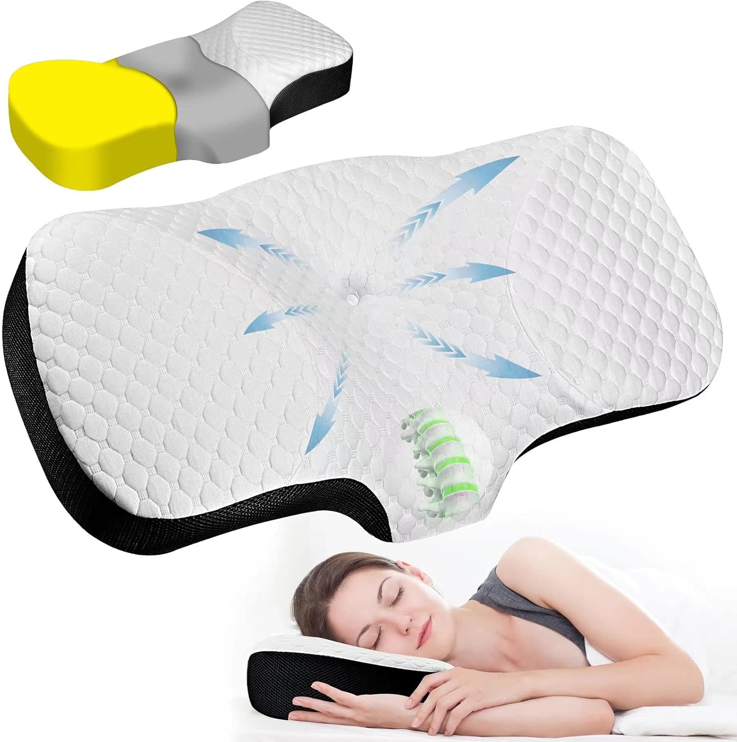 BEYAHELA Cervical Pillow for Neck Pain, Memory Foam Contour Pillows, Ergonomic Orthopedic Sleeping Contoured Support Pillow for Side Sleepers and Stomach Sleepers (Gray)