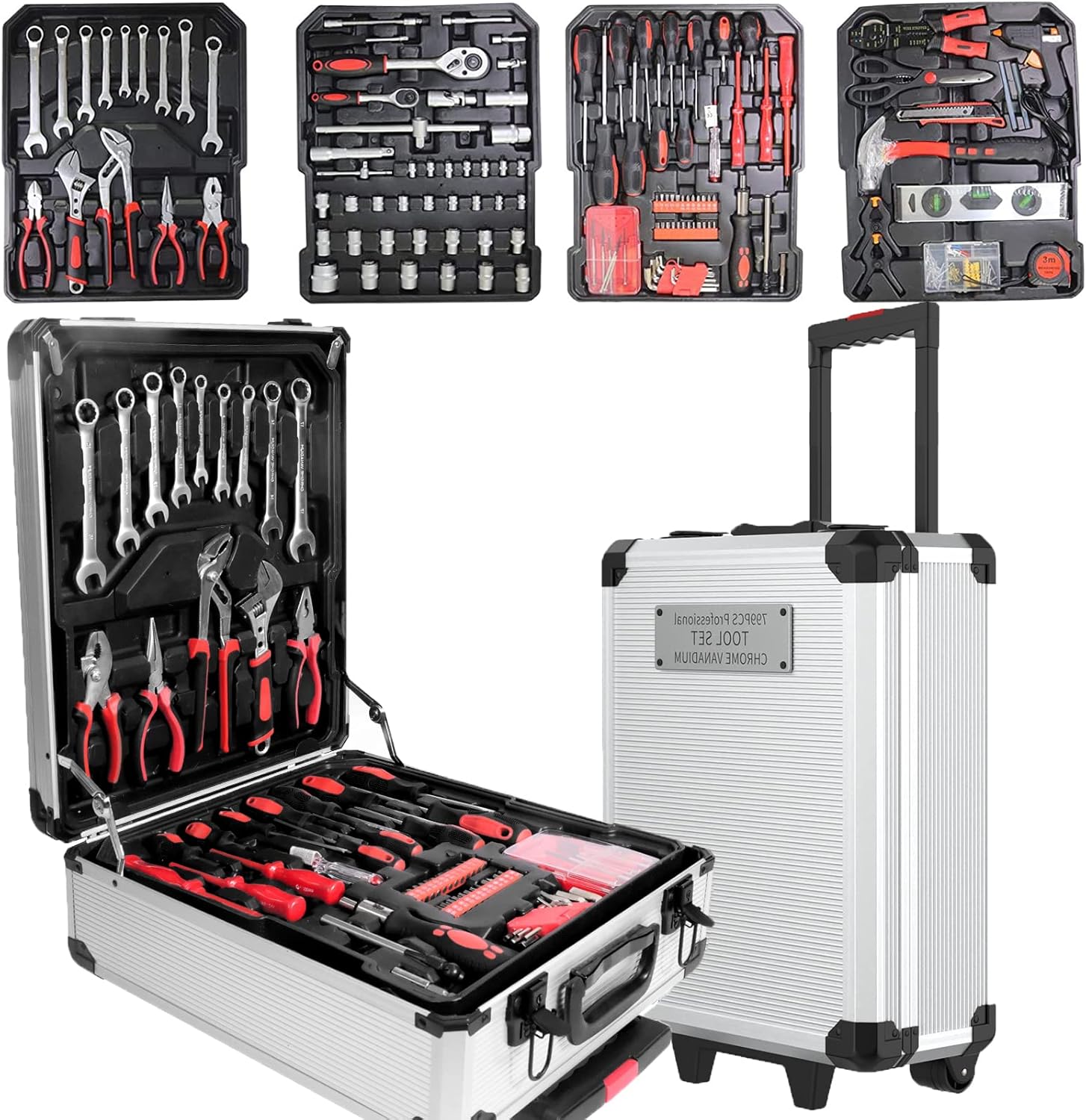 Bouncats Tool Sets, Portable Tool Set with Toolbox, House Repair Kit Set, General Household Hand Tool Set (Black)