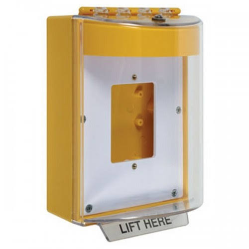STI-13520NY STI Universal Stopper with Horn Enclosed Back Box Open Mounting Plate - No Label Included - Yellow