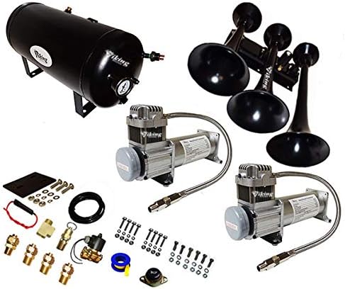 Viking Horns V103C2X-6-12/311-1B Super Loud 170 Decibels Black Train Air Horn Kit, with Dual 200 PSI Air Compressors