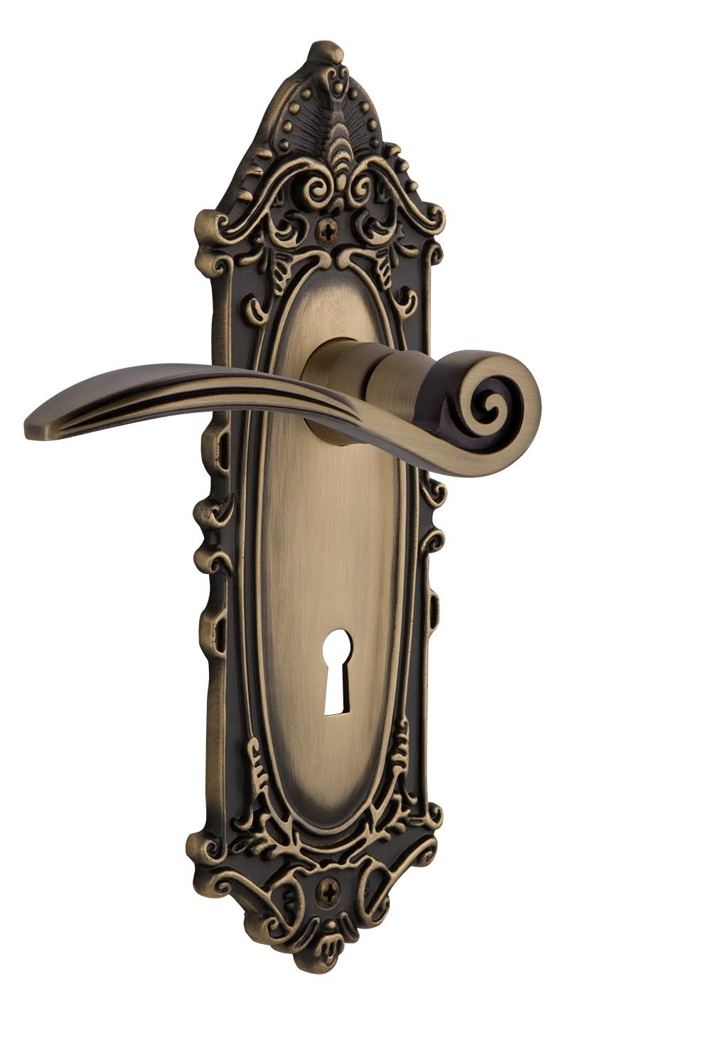 Nostalgic Warehouse VICSWN_PRV_238_KH Swan Privacy Door Lever Set with Victorian Antique Brass