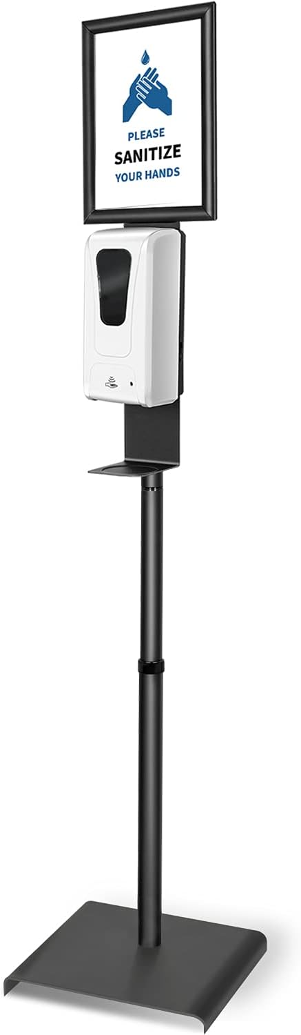 Automatic Hand Sanitizer Dispenser with Adjustable Stand & Sign Board & Refillable Bottle & Drip Catcher for All Public Places - 33oz