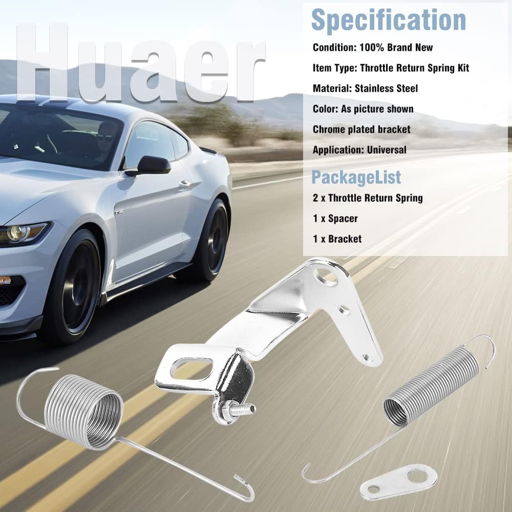 Throttle Return Spring Kit,Car Carburetor Throttle Cable Bracket with Dual Return Spring Set Stainless Steel Parts