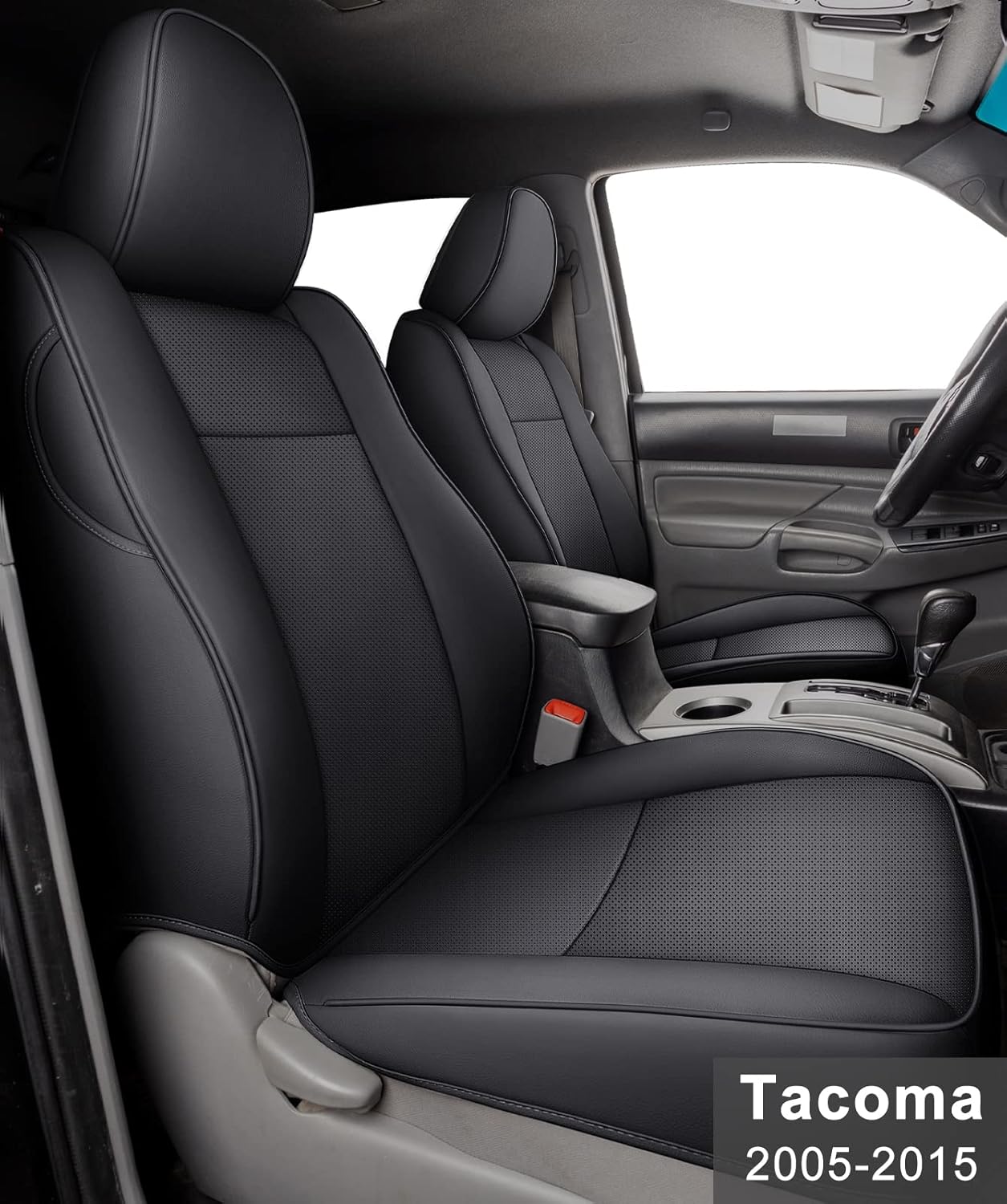 LUCKYMAN CLUB 2005-2015 Tacoma Custom Fit Seat Covers for Crew Cab with Faux Leather (2005-2015 Black & Red)