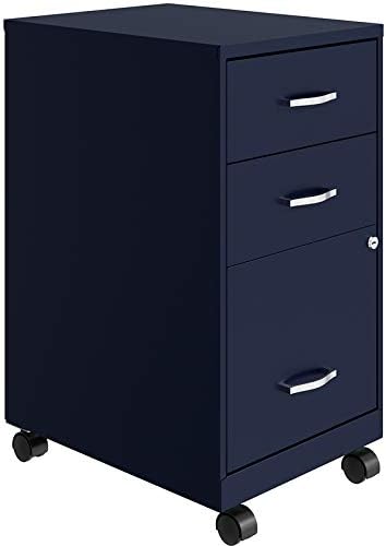 Space Solutions 3 Drawer Metal Mobile File Cabinet with Lock, Letter Size, Navy, Fully Assembled