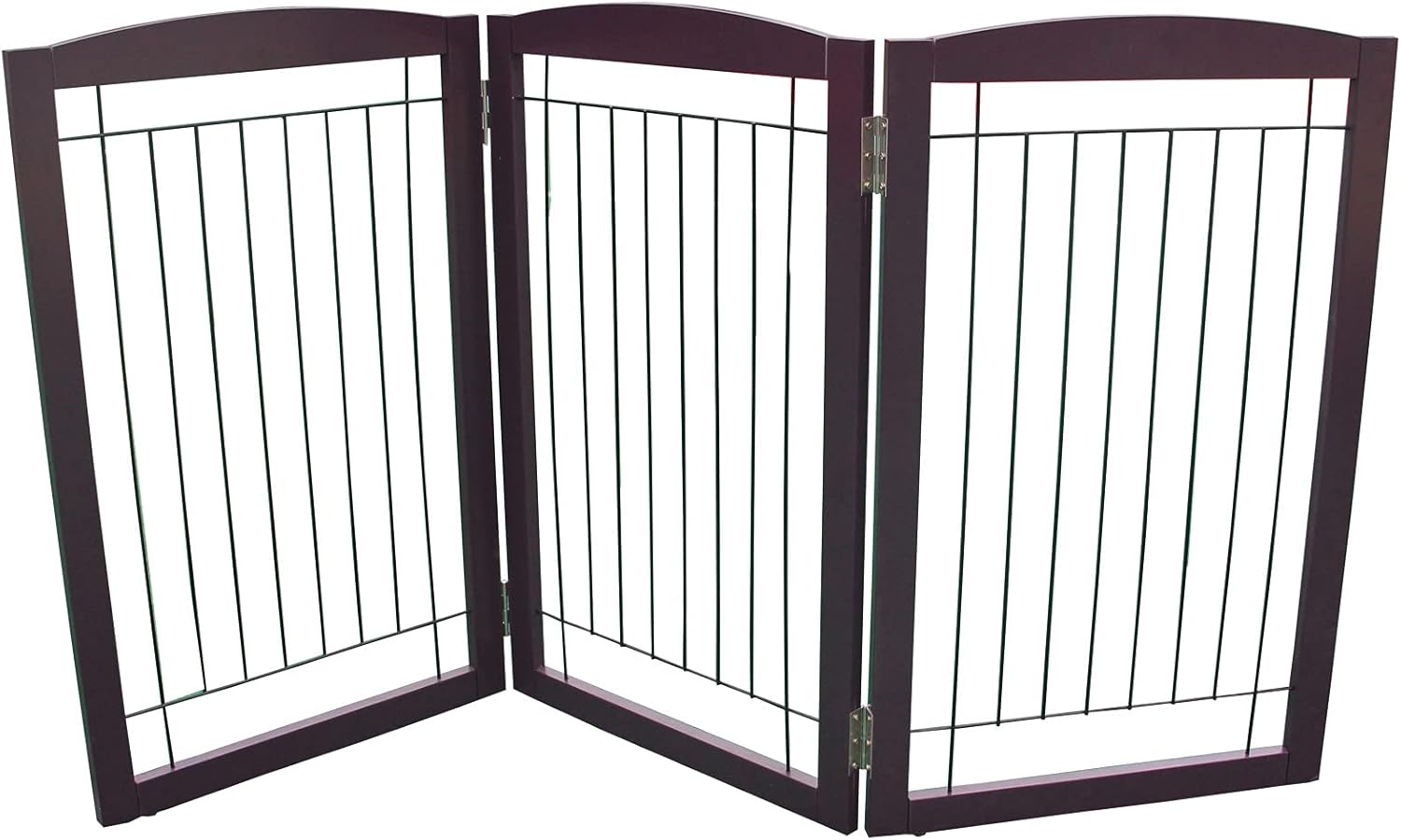 ZJSF Freestanding Foldable Pet Gate for Dogs,Wooden Dog Gate for The House,3 Panel,24 inch Tall Dog Fence,Stairs,Espresso Pack of 2