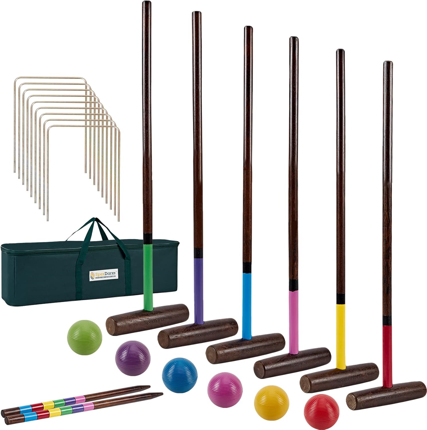 SpexDarxs Six Player Croquet Sets, 32&rsquo;&rsquo; Croquet Set with Premium Wooden Mallets|Colored Balls|Wickets|Stakes| Carrying Bag, Outdoor Lawn Backyard Game for Kids Adult Family