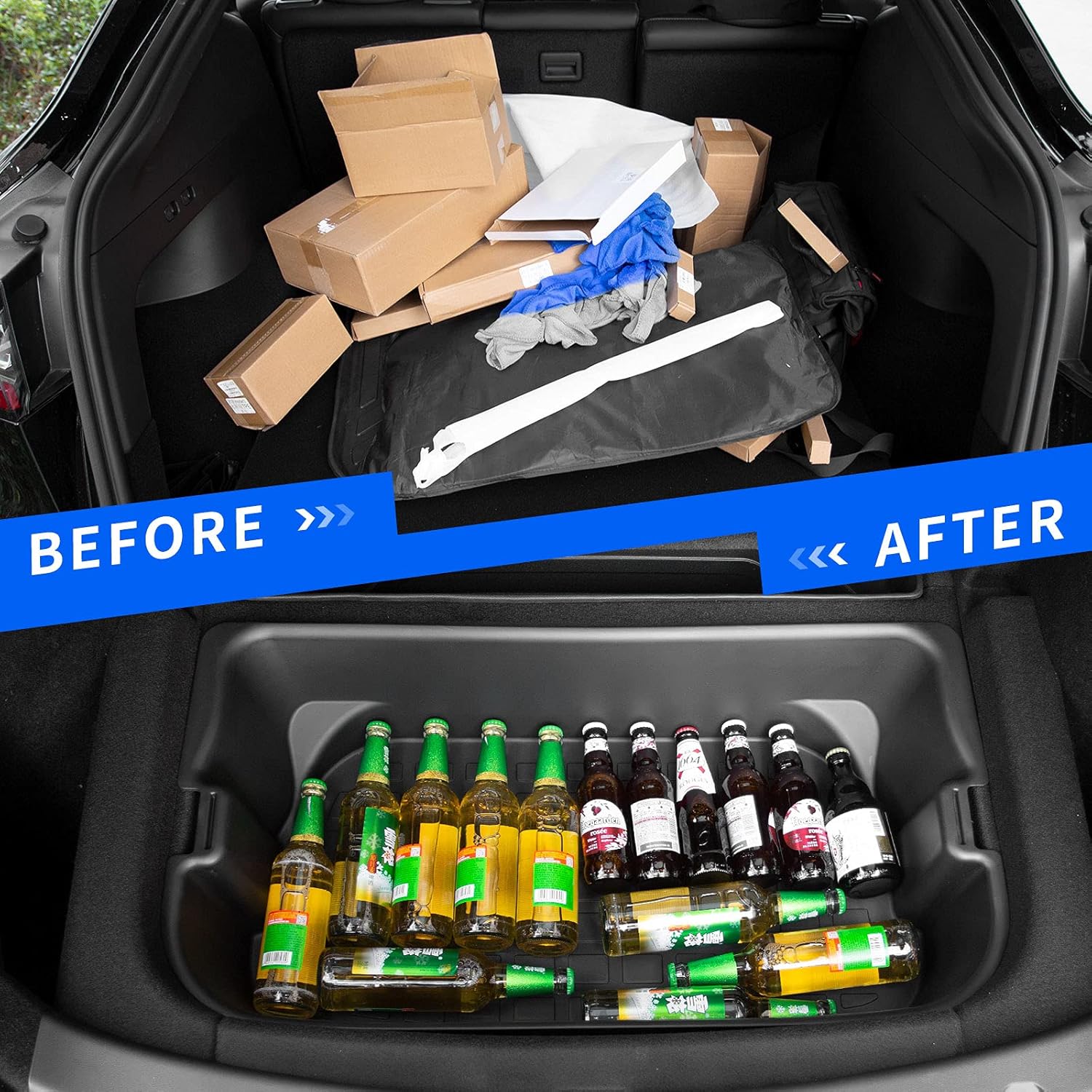 powoq Fit Tesla Model Y Storage Box Organizer Tray for 2020 2021 Tesla Model Y Accessories (ABS, Rear Trunk Organizer Tray)