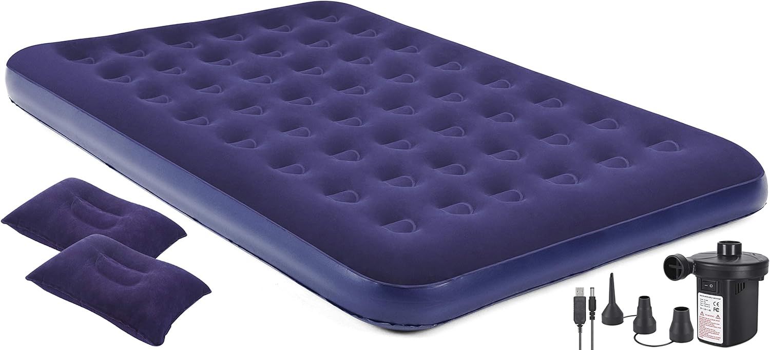 MH Zone Double Sleeping Pad Camping Air Mattress Inflatable Comfort 2 Person Camping Mattress with Air Pump for Hiking, Backpacking, Home