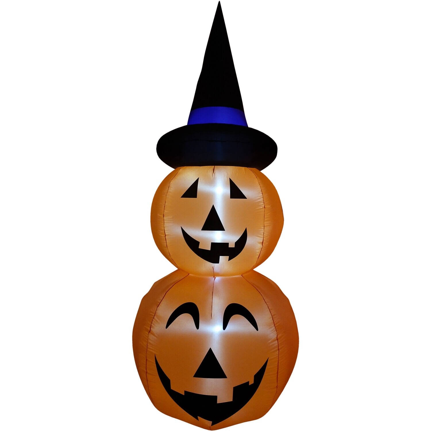 Haunted Hill Farm 10-ft. Inflatable Stacked Pumpkin Duo with Black Hat u0026 Lights