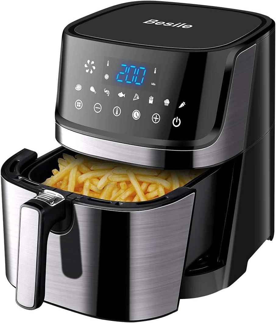 Besile Air Fryer 5.8 Quart Large Capacity 3-5 People Use,Oilless Cooking,Digital Touchscreen, Rotary knob,Large Non-Stick Fryer Basket, Easy to Clean,Black,100 Recipes Pack of 2