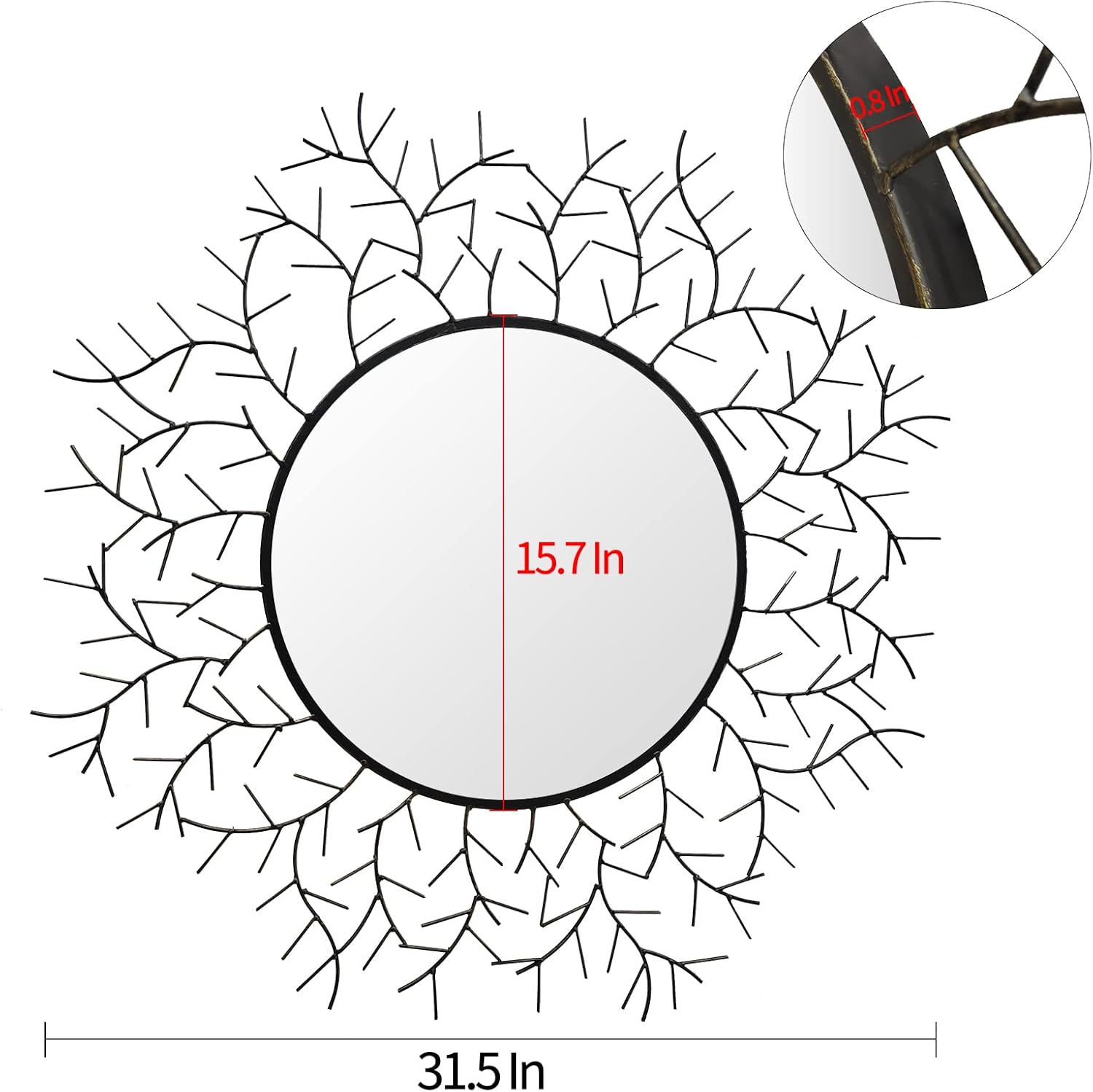 POZINO Wall Mounted Mirror Decorative Round 31.5 inch Circle Metal Frame Accent Mirror for Living Room Bedroom or Entryway