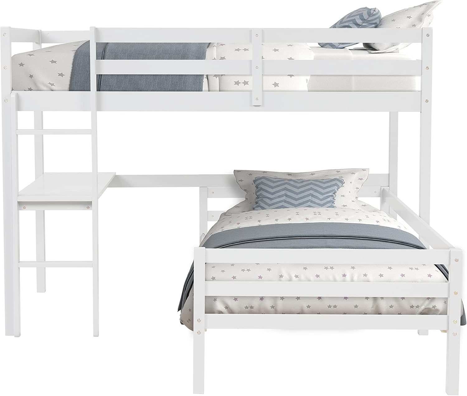 MAFOROB Full Over Bunk Bed with Trundle, Detachable to 2 Solid Wood Bedframe with Safety Ladder and Guardrails for Kids, Teens, Adults, Twin Size, White