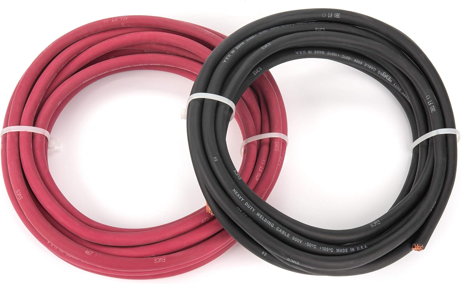EWCS 2 Gauge Premium Extra Flexible Welding Cable 600 Volt Combo Pack - Black+Red - 10 Feet of Each Color - Made in The USA