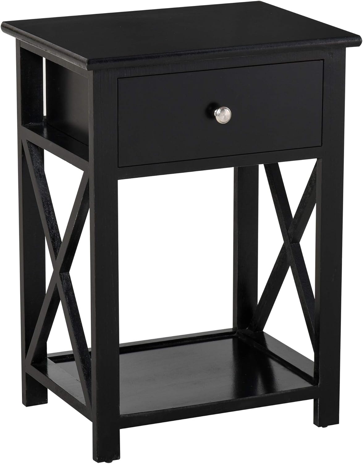 HOMCOM X Frame Design Wood End Table/Nightstand with Storage Drawer (Black)