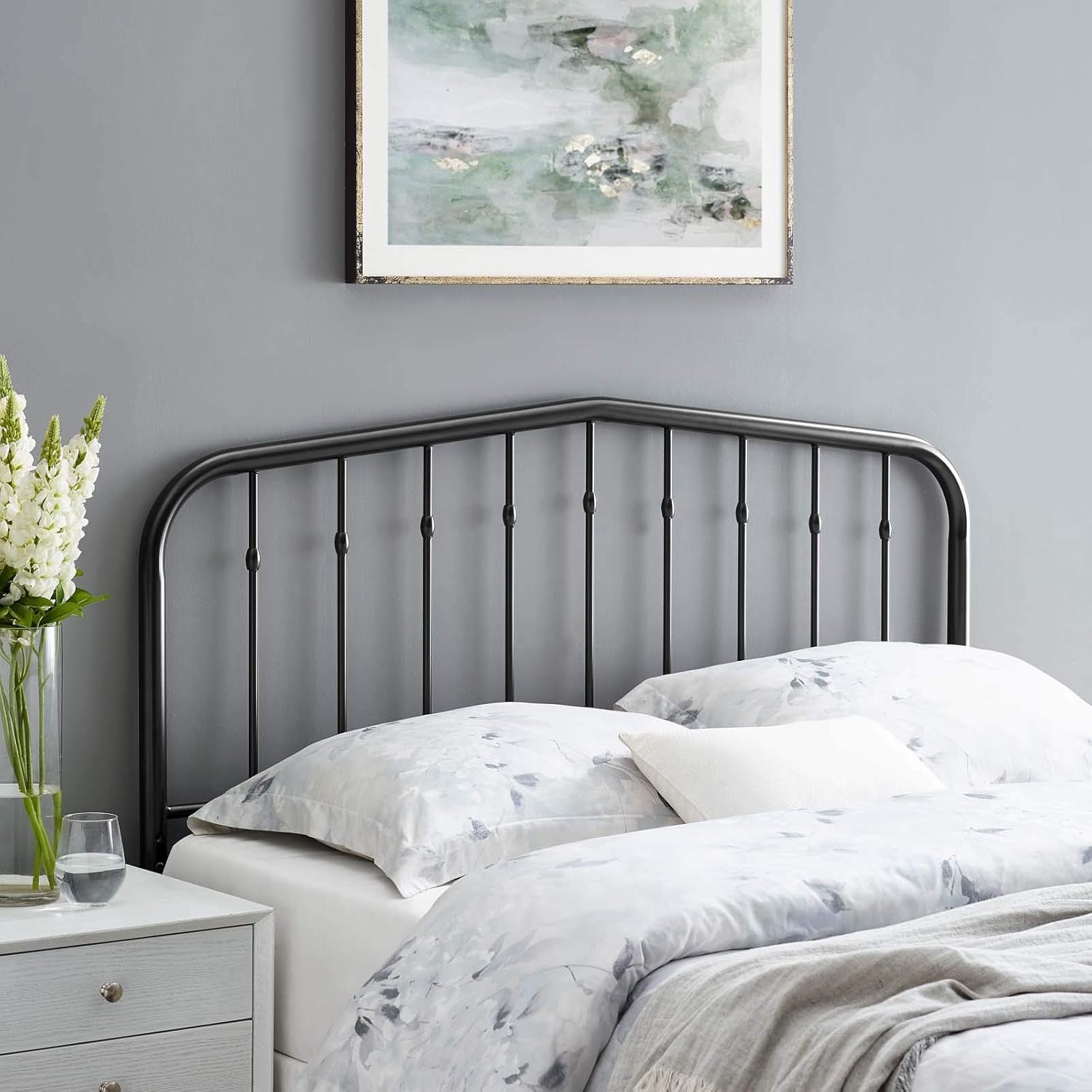 Modway Lennon Modern Farmhouse Metal King Headboard in Black