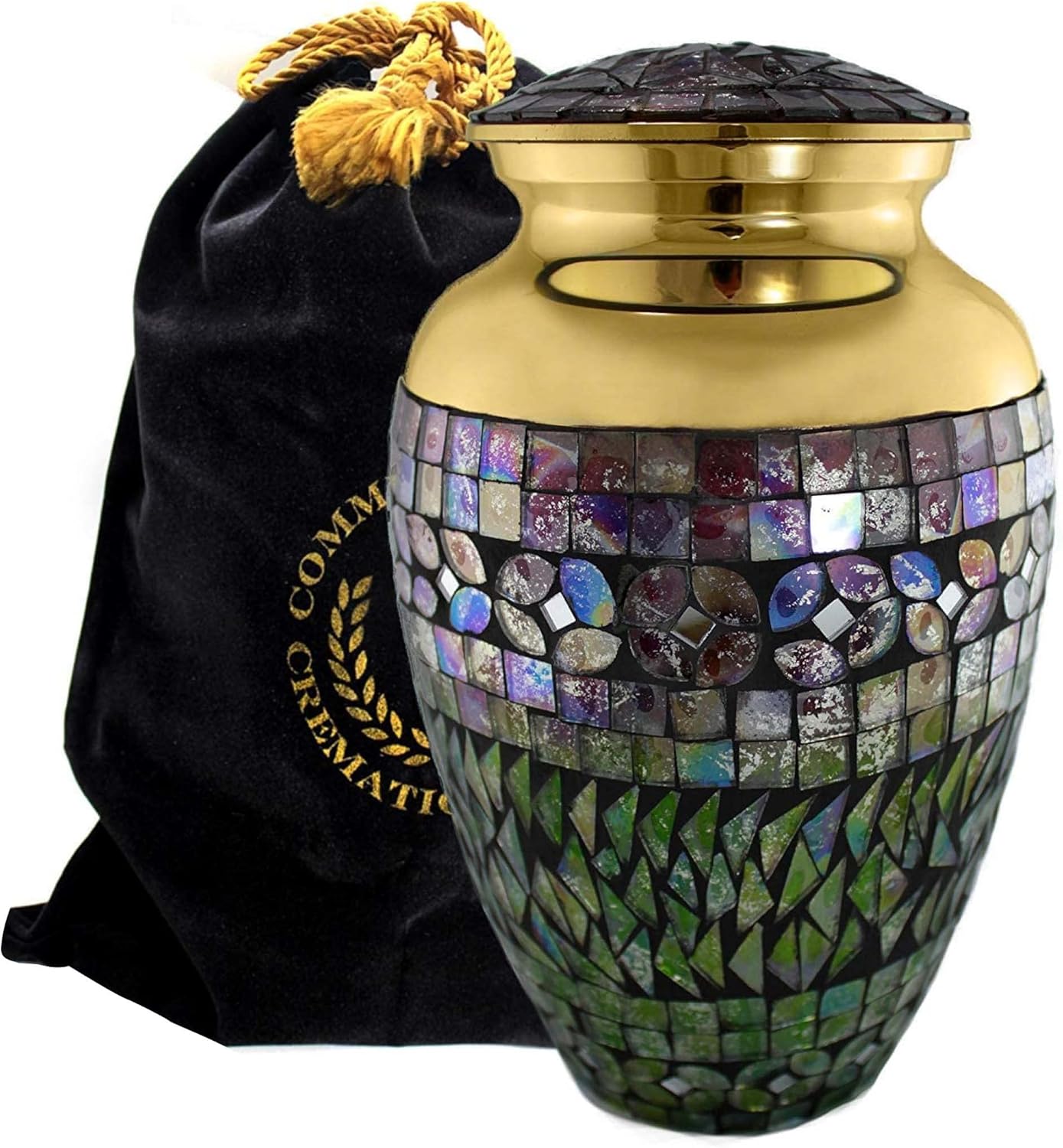 Cracked Glass Mosaic Silver Urn - Cremation Urns for Human Ashes Adult for Funeral, Burial, Niche, or Columbarium Cremation - Urns for Adult Ashes - Cremation Urns for Human Ashes - Large