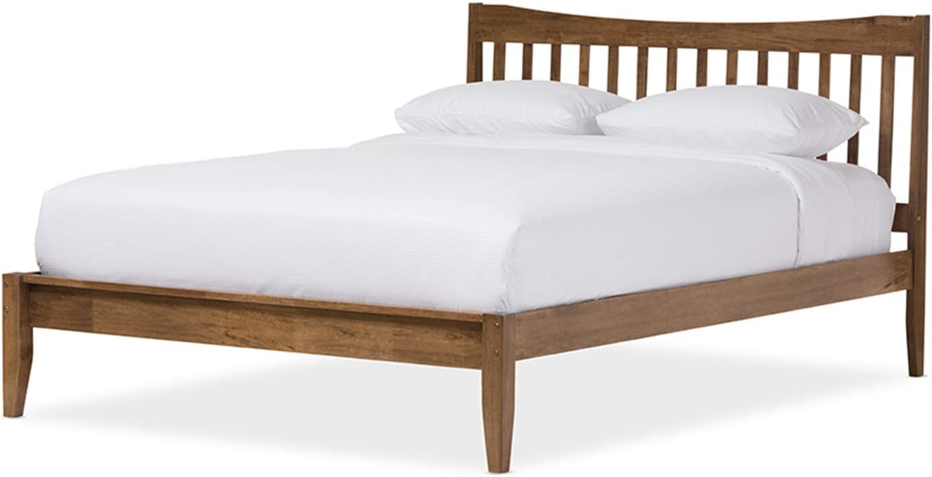 Baxton Studio Edeline Mid-Century Modern Curvaceous Slatted Platform Bed Queen