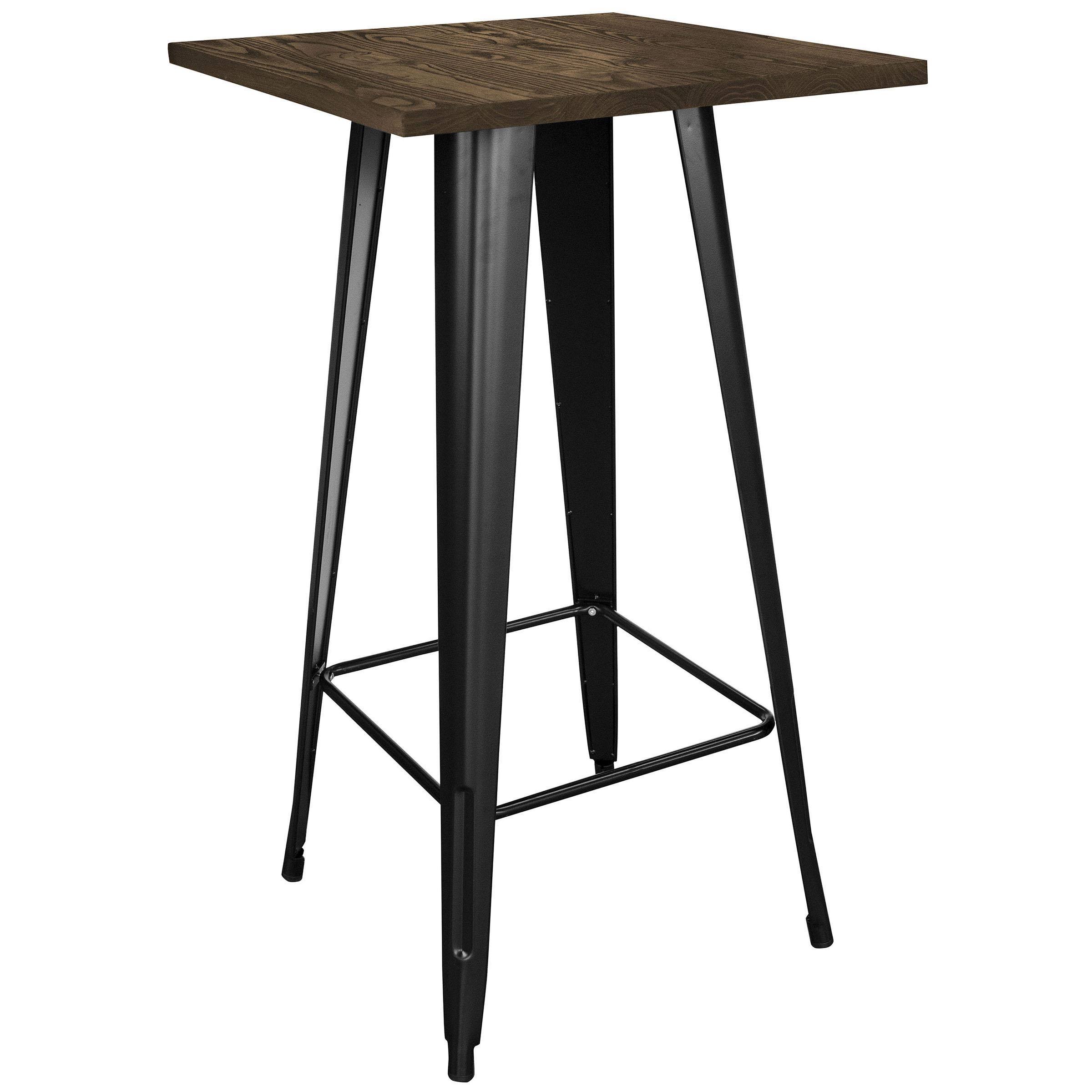 Amerihome Loft Black Metal Pub Table with Wood Top