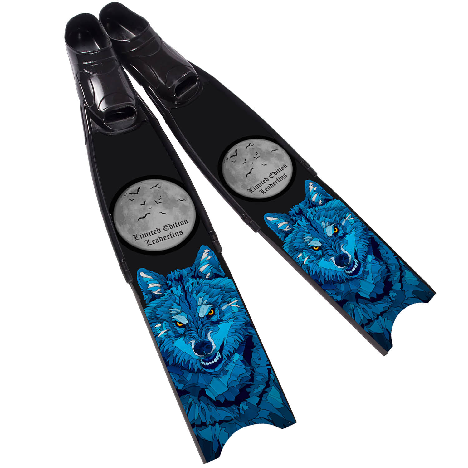 Leaderfins Fiberglass Full Foot Free-Diving Fins, Black/Black, Wolf(39-40)