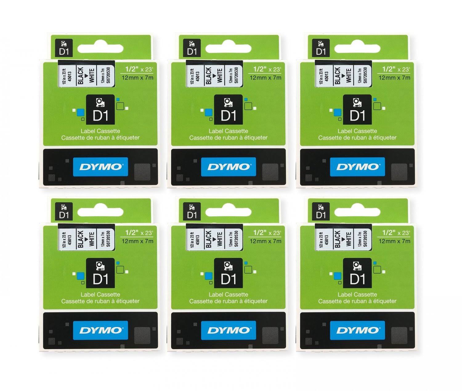 Dymo 45013 D1 Standard Labels 1/2-Inch x 23Feet, 6 Packs, Black