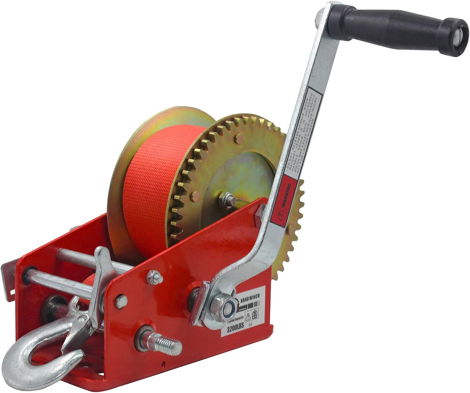 OPENROAD 3200lbs Hand Winch Boat Trailer Winch, with 10m (32ft) Strap Crank Winch Manual Hand, Quality Boat use Towing Winch (Red 3200lbs) Pack of 2