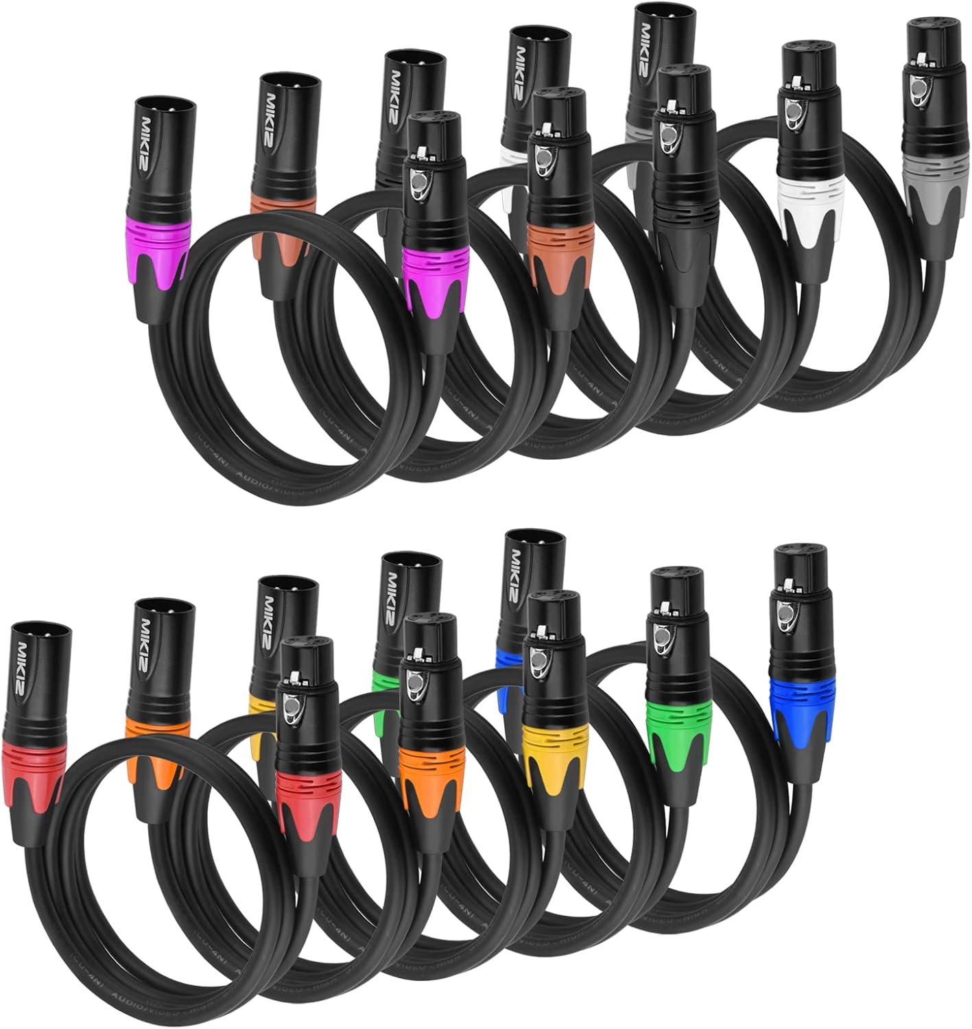 MIKIZ XLR Microphone Cables 25ft 10 Color Coded Packs - XLR Male to Female Patch Cables