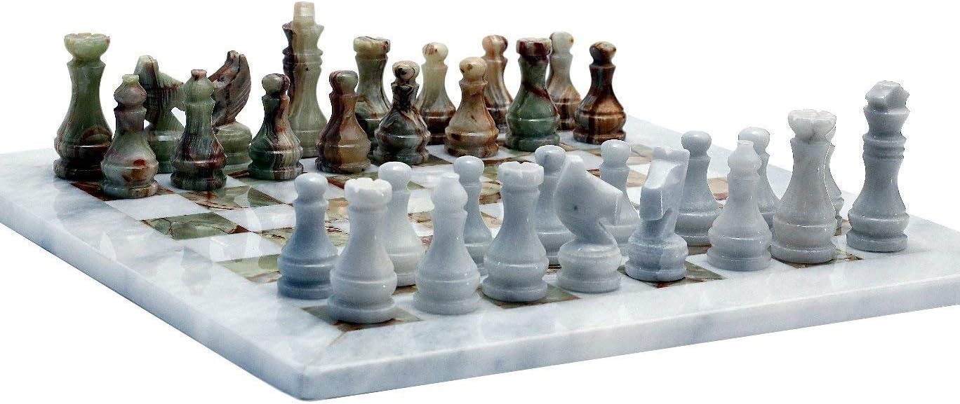 RADICALn 15 Inches Large Handmade White and Green Onyx Weighted Full Chess Game Set Staunton and Ambassador Gift Style Marble Tournament Chess Sets for Adults -Non Wooden -Non Magnetic -Not backgammon