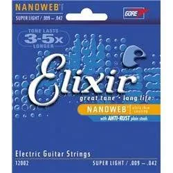 Elixir 12002 Nanoweb Super Light Nickel Steel Electric Guitar Strings 6-Pack