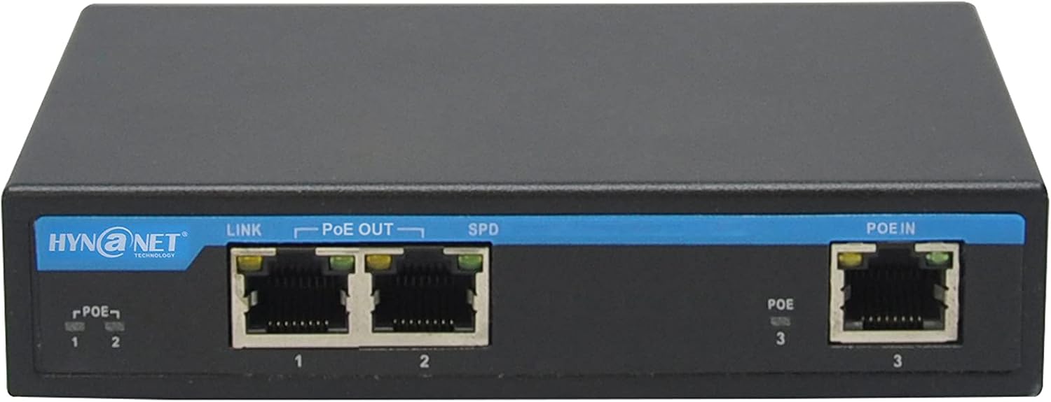 PX202 Gigabit POE Extender 1 Port 60W in 2 Ports 30W Out POE Passthrough Switch Compliant with IEEE802.3af/at/bt and Extends UP to 100 Meter Pack of 2