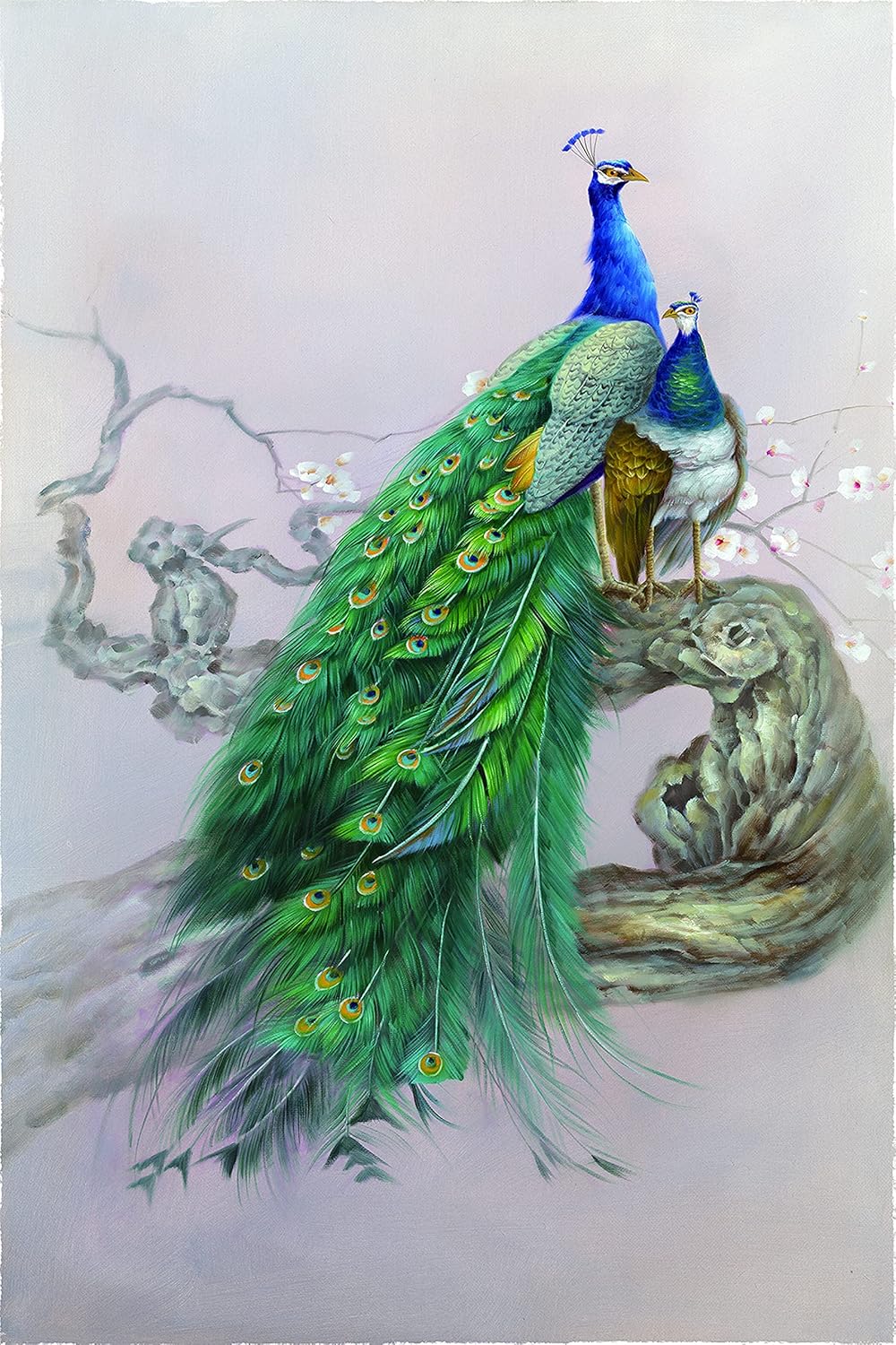 Canvas wall hanging art standing on the tree two peacocks 3D home decoration bedroom living room kitchen canvas decoration painting frameless Pack of 2