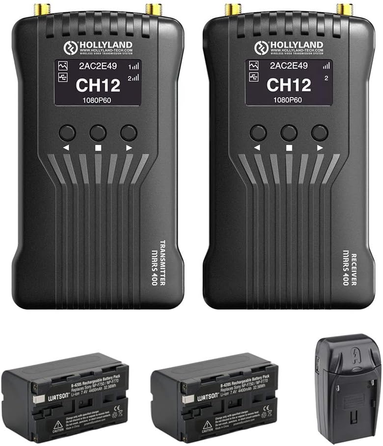 Hollyland Mars 400 Dual HDMI Wireless Video Transmission System with 2X NP-F770 Li-Ion Battery Pack & AC/DC Charger Bundle