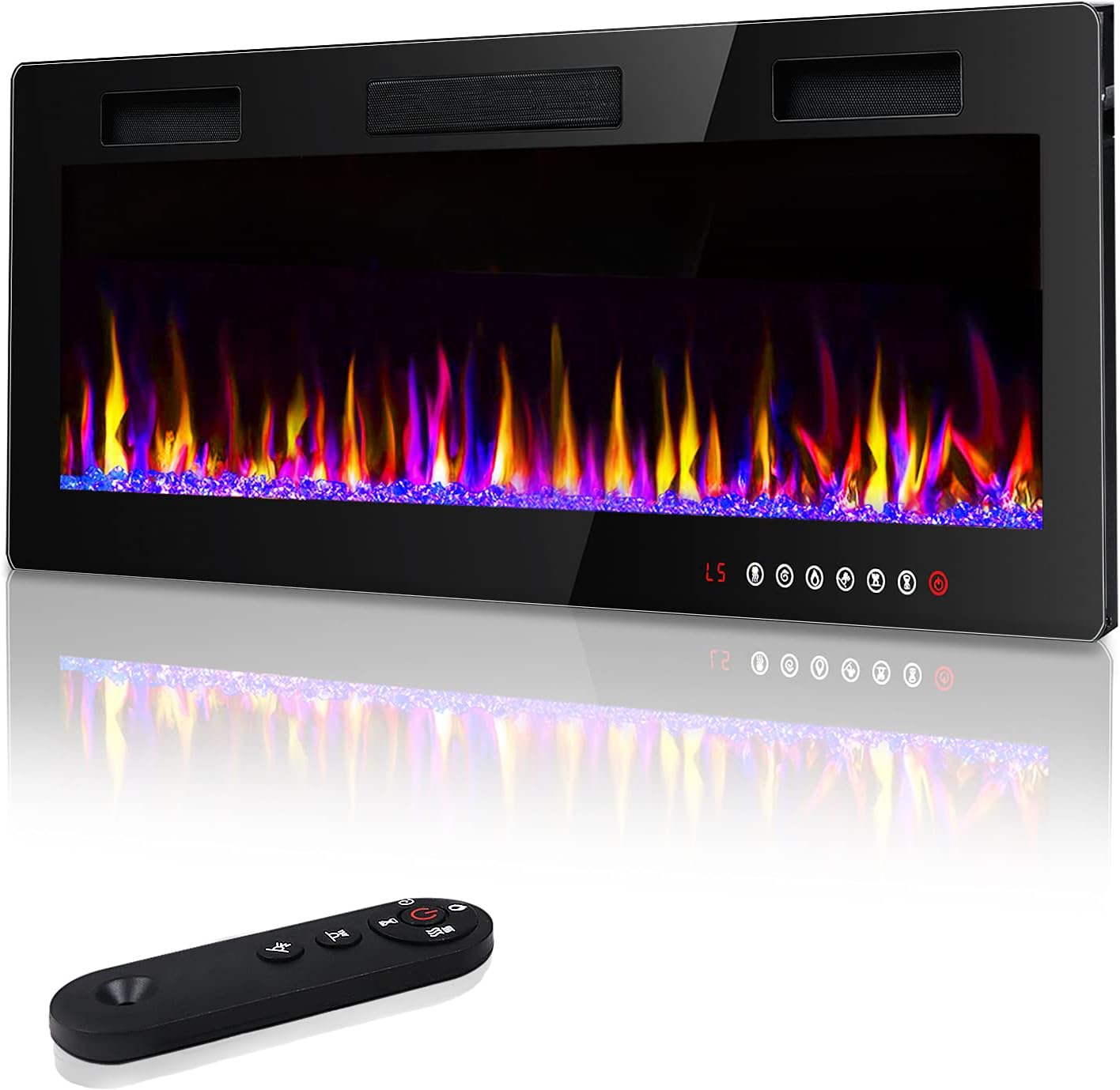 Lemberi 42 inch Electric Fireplace Recessed and Wall Mounted, Fireplace Heater and Linear Fireplace with Touch Screen Control Panel, Remote Control,Adjustable Flame Color and Speed (42 inch)