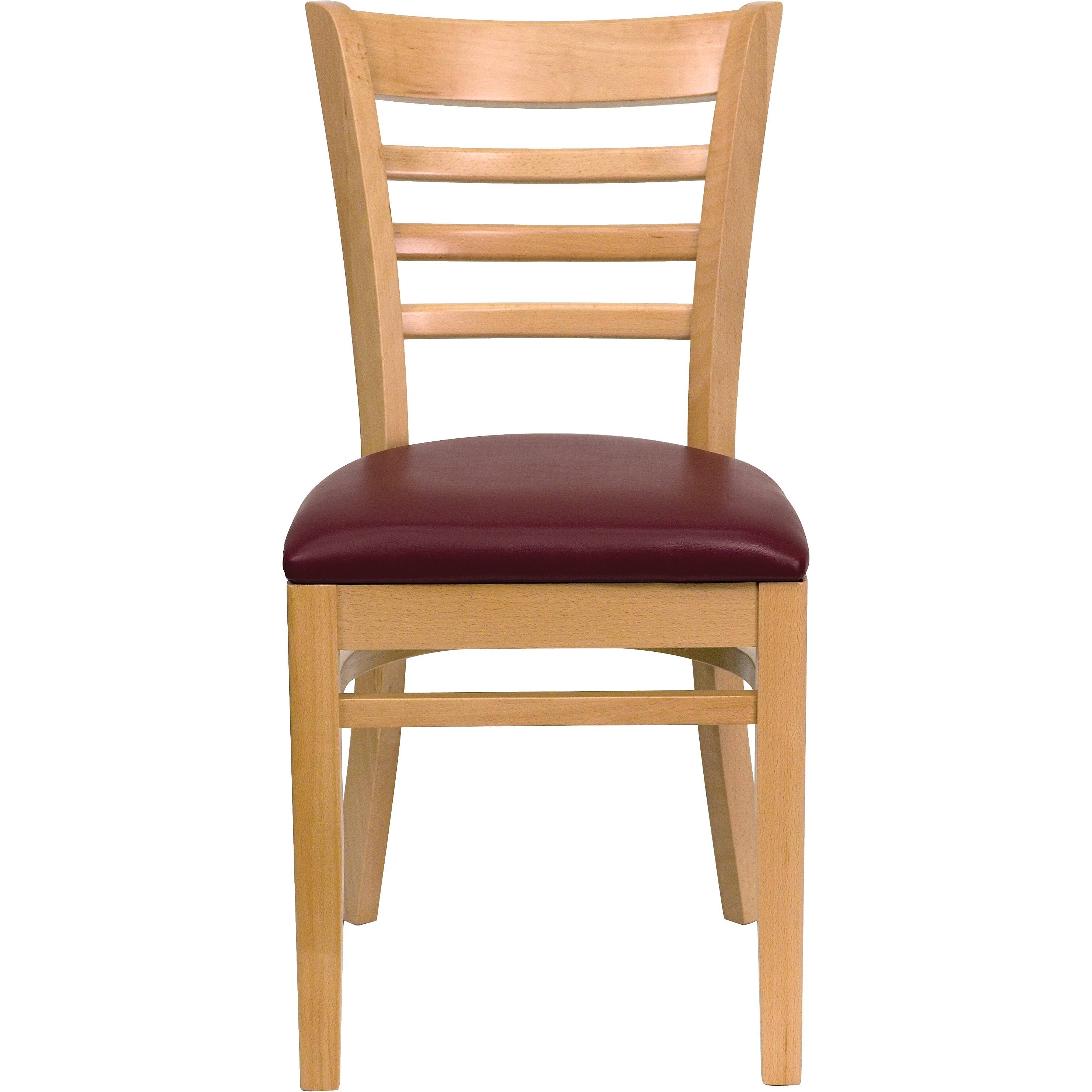 Hercules Series Ladder Back Natural Wood Restaurant Chair - Burgundy Vinyl Seat | Flash Furniture