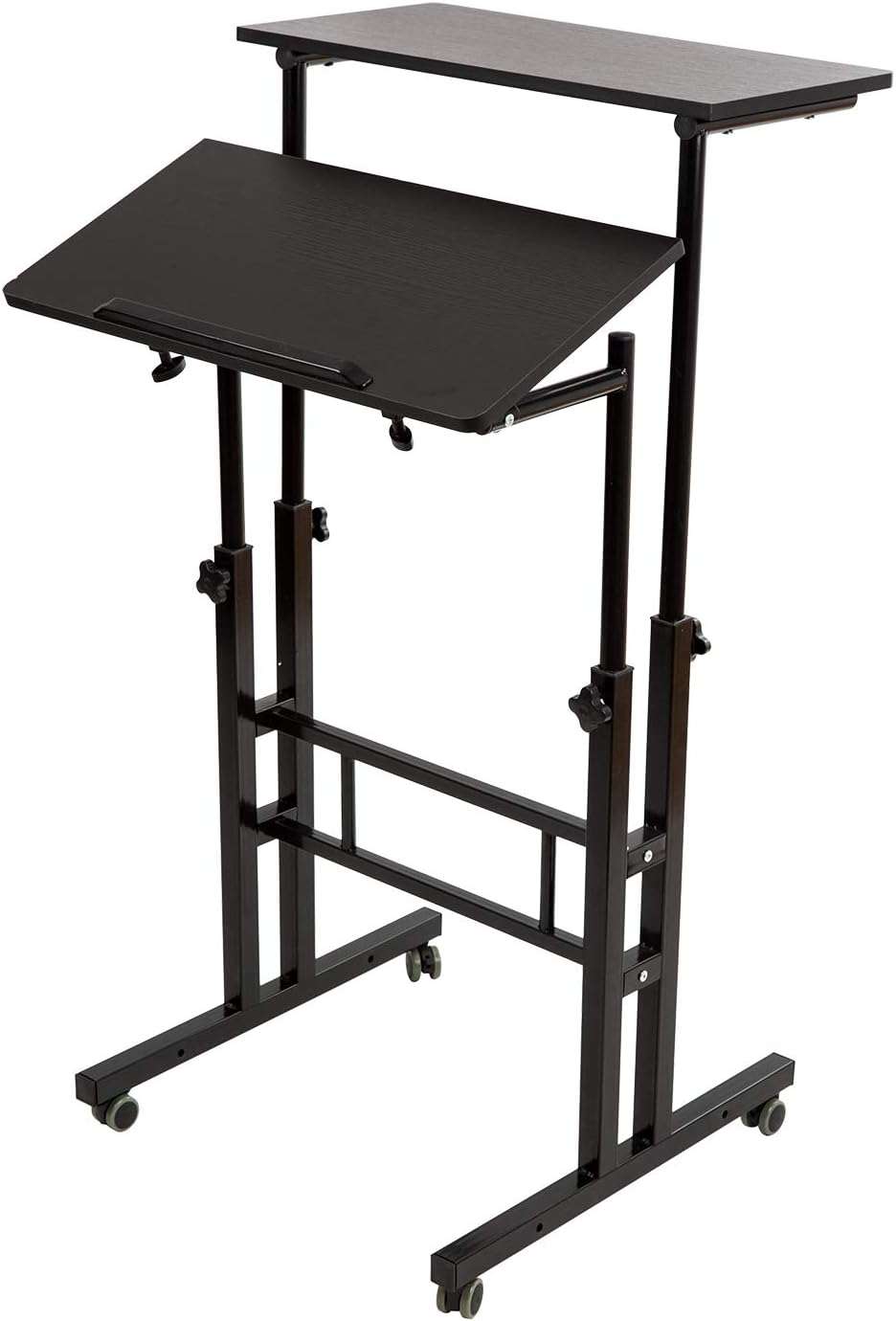 SIDUCAL Mobile Stand Up Desk, Adjustable Laptop Desk with Wheels Home Office Workstation, Rolling Desk Laptop Cart for Standing or Sitting, Black