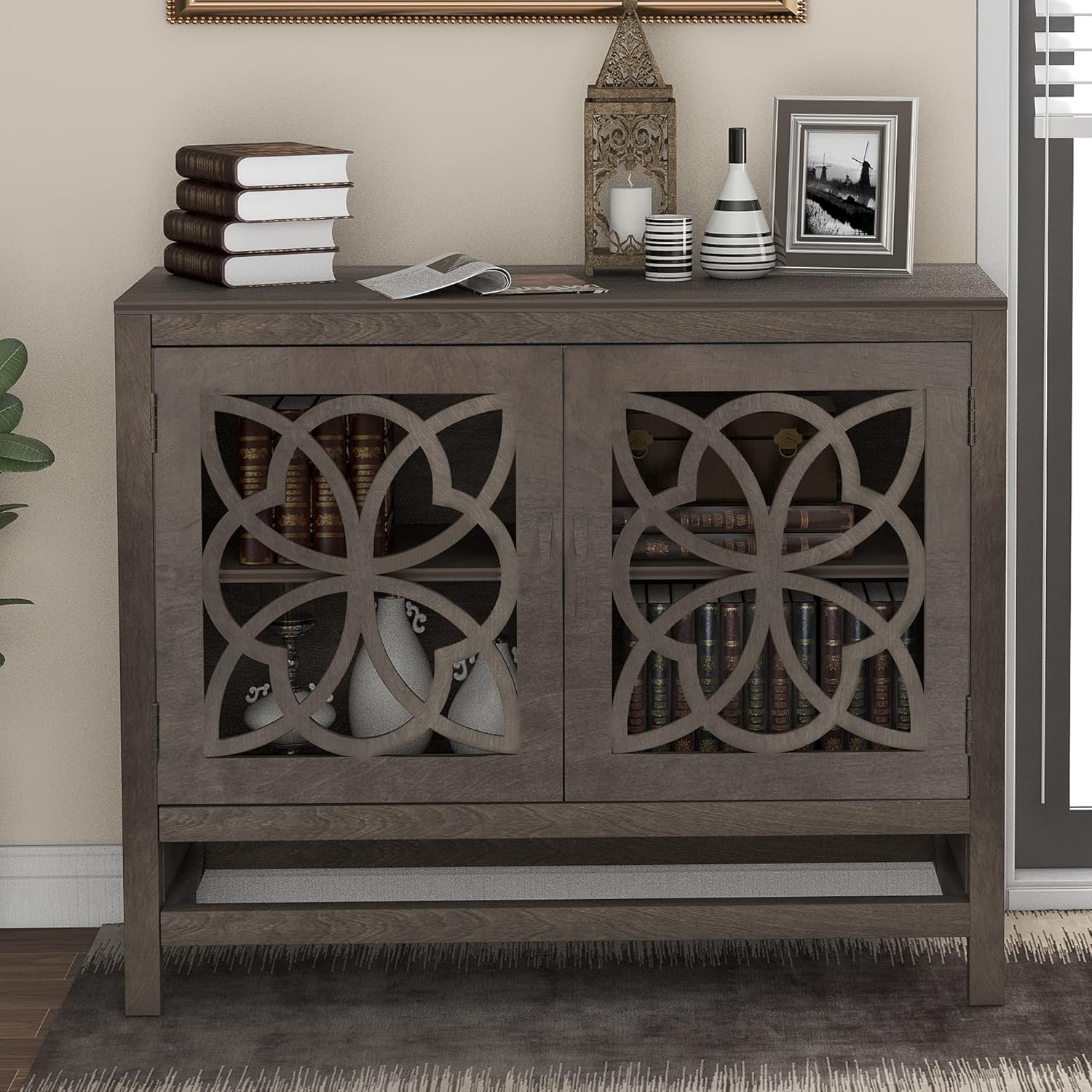 Accent Storage Cabinet Wood Door Cabinet with Storage and Adjustable Shelf Sideboard Serving Storage Cabinet with Doors for Entryway/Kitchen/Dining Room/Living Room